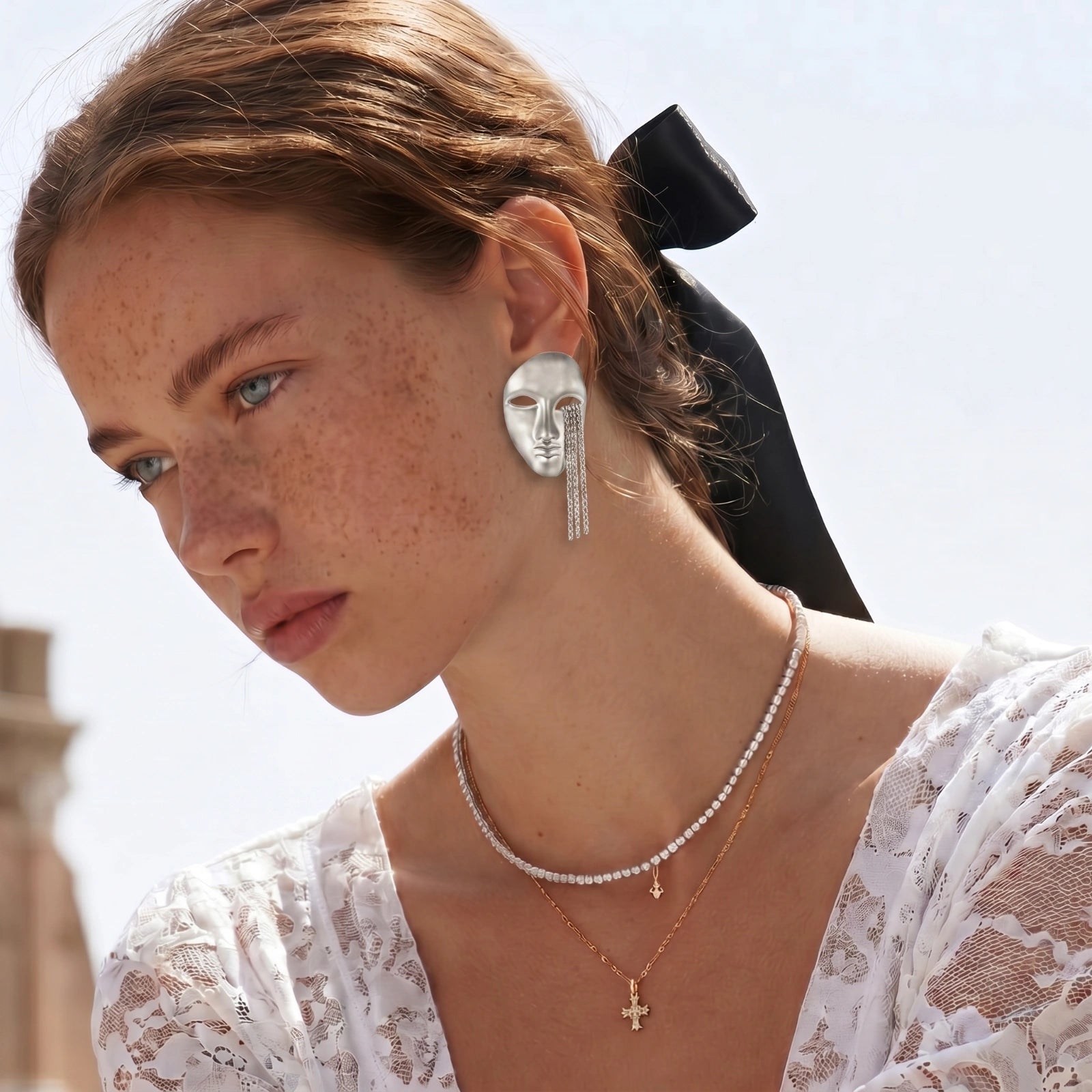 Surreal Face Chain Earrings by Sieré