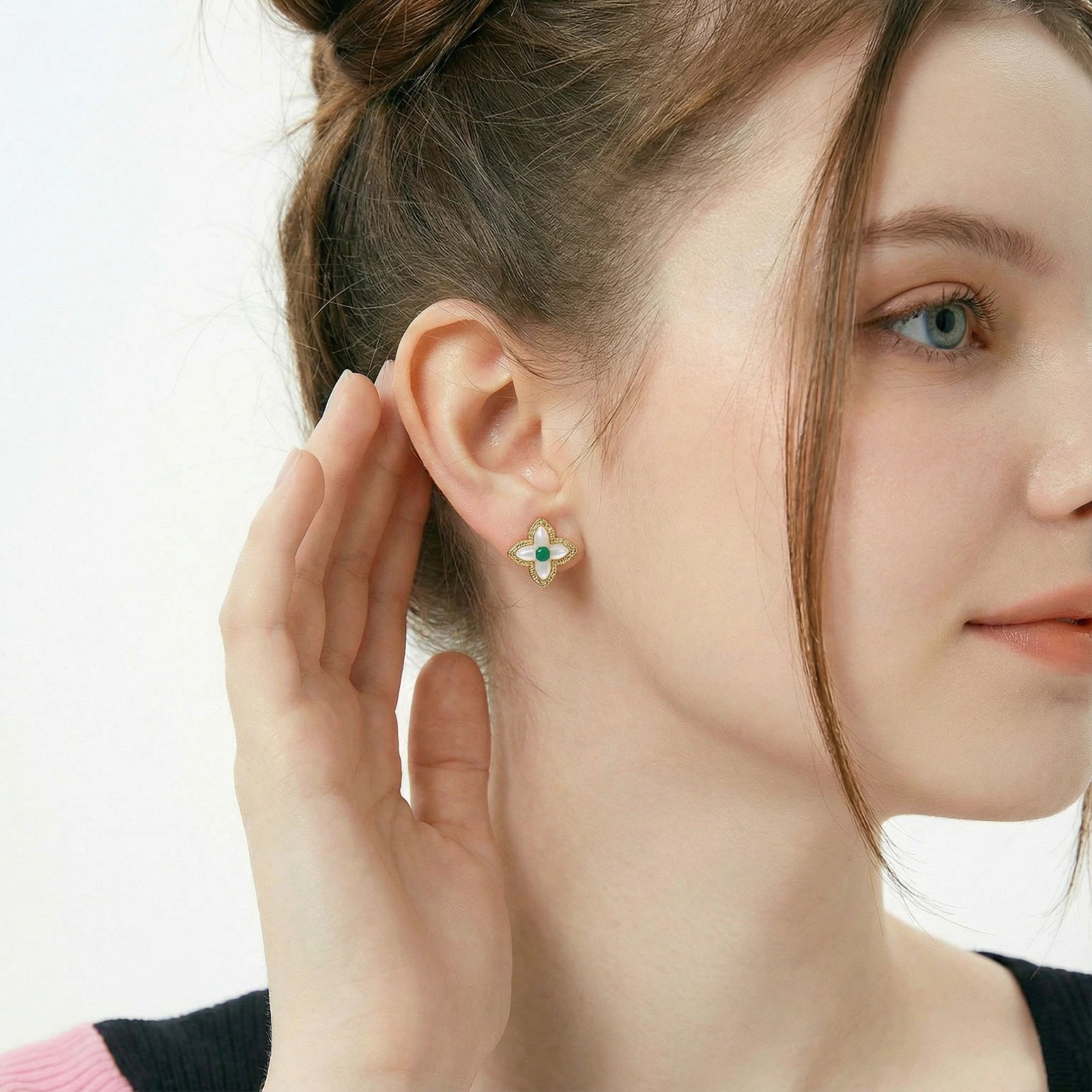 Lucky Clover Pearl Studs by Sieré