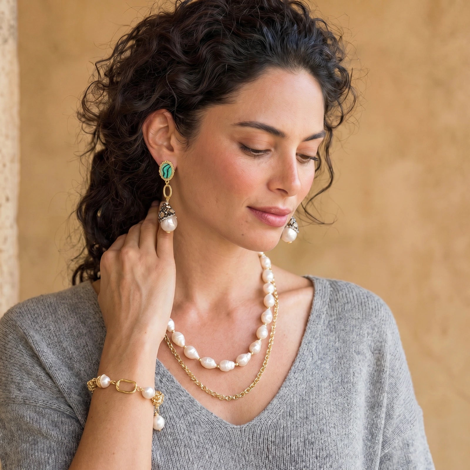Golden Pearl Chain Bracelet by Sieré
